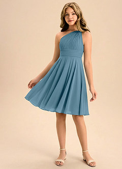 Azazie Charlize Junior Linia A Pofałdowany Szyfon Mini Młodsza druhna Sukienka image1