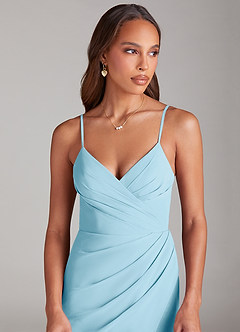 Azazie Maci Bridesmaid Dresses Sky Blue Sheath Pleated Chiffon Dress image5