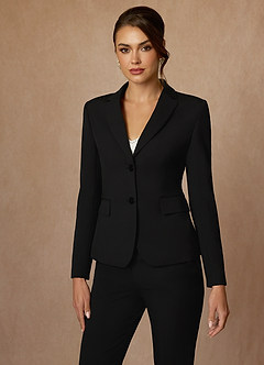 front Victoria Black Refined Weave Cropped Pants Suit