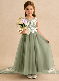Azazie Mixie Robe Demoiselle D'honneur Fillette Robe Princesse en Dentelle Pistache image6