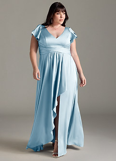 Azazie Omari Bridesmaid Dresses Sky Blue A-Line Stretch Satin Dress image7