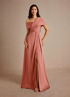 Azazie Milton Mère de la mariée Robes Robe Trapèze en Satin extensible Plissée Rose Saumon image5