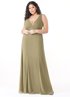 Azazie Christiana Robes de demoiselle d'honneur Robe Trapèze en Mousseline de soie Col V plissé Vert Mousse image7