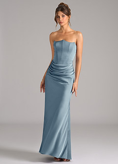 Azazie Debby Bridesmaid Dresses Dusty Blue Mermaid Strapless Stretch Satin Convertible Dress image4