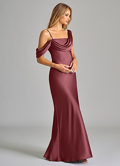 Azazie Celina Final Sale Desert Rose Sheath One Shoulder Stretch Satin Dress image6
