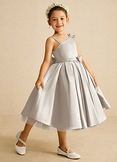 Azazie Lollipop Blumenmädchenkleider A-Linie One-Shoulder Matte Satin Kleid Frost image1