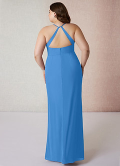 Azazie Becca Bridesmaid Dresses Blue Jay Sheath V-Neck Chiffon Dress image8