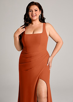 Azazie Mero Brautjungfernkleider Etui Plissee Chiffon Kleid Gebranntes Orange image14