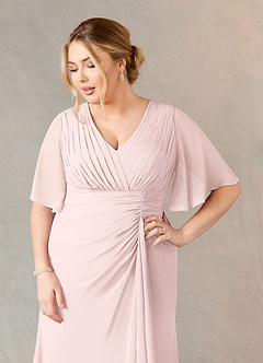 Azazie Carson Mother of the Bride Dresses Blushing Pink A-Line V-Neck Lace Chiffon Dress image10