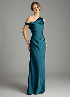 Azazie Emerson Bridesmaid Dresses Ink Blue Mermaid Off the Shoulder Stretch Satin Dress image5