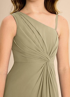 Azazie Brooke Junior Abito A-Line in Chiffon Spacco Laterale Verde Muschio image7