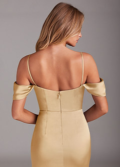 Azazie Saige Jurken voor bruidsmeisjes Jurk van Stretch Satijn met Kolom Off the Shoulder Goud image8