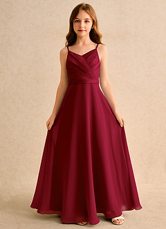 Azazie Umina Girls Formal Blumenmädchenkleider A-Linie Plissee Matte Satin Kleid Burgunderrot image4