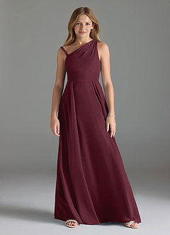 Azazie Dallas Junior Robe Trapèze en Mousseline de soie Plissée Cabernet image1