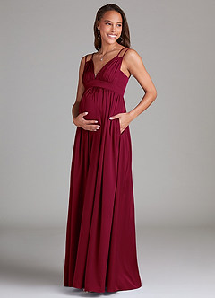Azazie Emree Brautjungfernkleider für Schwangere A-Linie mit Taschen Stretch-Satin Bodenlänge Kleid image3