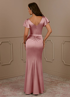 Azazie Roya Mère de la mariée Robes Robe Sirène en Satin extensible Col en V Plissé Rose Poussiéreuse image4