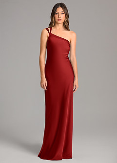 Azazie Monroe Bridesmaid Dresses Pomegranate Mermaid One Shoulder Stretch Satin Dress image4