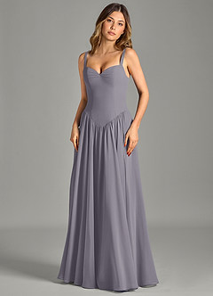 Azazie Evadina Vestidos de damas de honor Vestido de Sombra de Gasa de Corte en A con Corsé image4