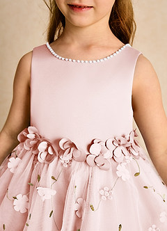 Azazie Starri Robe Demoiselle D'honneur Fillette Robe Princesse en Mat Satiné Perlé Rose Pâle image8