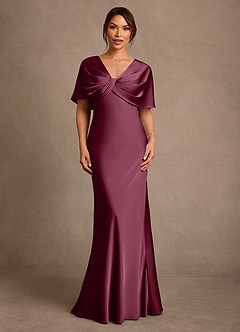 Azazie Dosia 신부의 어머니 드레스 쉬스 주름진 스트레치 새틴 플로어 길이 드레스 image1