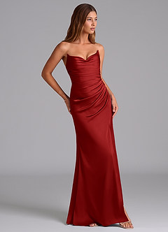 Azazie Claudelle Suknie dla druhen Syrena Bez ramiączek Satyna elastyczna Do ziemi Sukienka image4