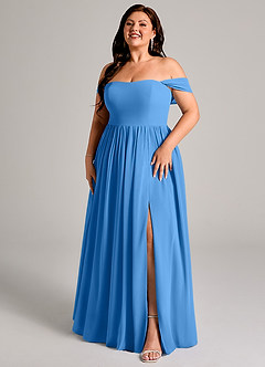 Azazie Calianna Bridesmaid Dresses Blue Jay A-Line Off the Shoulder Chiffon Convertible Dress image12