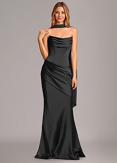 Azazie Pelagia Robes de demoiselle d'honneur Robe Sirène Convertible en Satin extensible Corset Noir image3