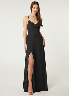 Azazie Minie Final Sale Black A-Line Bow Chiffon Dress image3