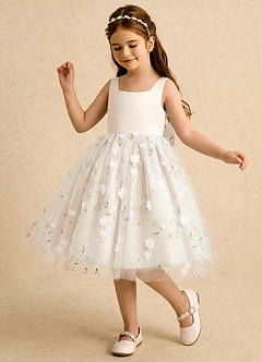 Azazie Bean Vestidos de florista Vestido Alabastro Branco de Tule de Vestido de baile com Arco image4