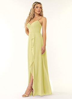Azazie Naeem Bridesmaid Dresses Lemon Sorbet A-Line V-Neck Ruffle Chiffon Dress image3