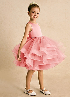 Azazie Tinie Flower Girl Dresses Coral Ball-Gown Bow Tulle Dress image4
