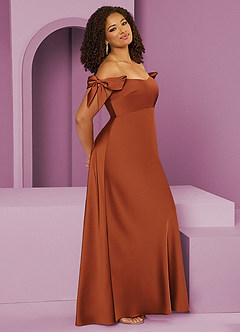 Barbie ♥ Azazie Bridesmaid Dresses Cinnamon Sheath Off the Shoulder Stretch Satin Convertible Dress image11