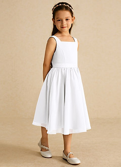 Azazie Ari vestidos de niña de las flores Vestido de Blanco de Gasa de Corte En A con Sin mangas image5