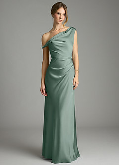 Azazie Emerson Robes de demoiselle d'honneur Robe Sirène en Satin extensible Épaules dénudées Sauge D'argent image4
