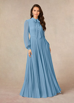 Azazie Adellah Abiti per la Madre della Sposa Abito A-Line in Chiffon Plissettato Blu Acciaio image1