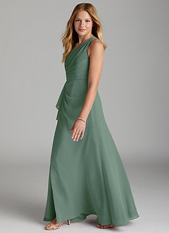 Azazie Maive Junior A-Linie Plissee Chiffon Kleid Eukalyptus image5