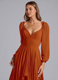 Azazie Karan Bridesmaid Dresses Paprika A-Line Long Sleeve Chiffon Dress image6