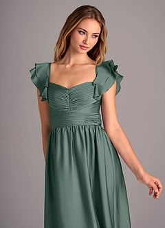 Azazie Anaya Vestidos de damas de honor Vestido de Musgo Marino de Satén Elástico de Corte en A Convertible con Escote de Corazón image6
