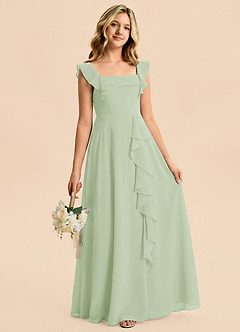 Azazie Nori Junior Dusty Sage A-Line Ruched Chiffon Dress image3