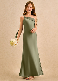 Azazie Almond Girls Formal Jurken voor bloemenmeisjes Kolom Jurk van Stretch Satijn One-shoulder Pistache image2