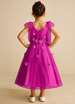 Azazie Minia Flower Girl Dresses Fuchsia A-Line Bow Matte Satin Dress image6