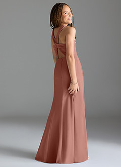Azazie Rue Junior Robe Sirène en Mousseline de soie Fente Latérale Rose De Cèdre image5