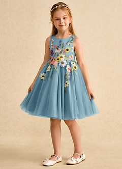 Azazie Prima Robe Demoiselle D'honneur Fillette Robe Trapèze en Tulle Arc Bleu Maussade image5
