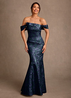 Azazie Nettie Mother of the Bride Dresses Dark Navy Mermaid Off the Shoulder Jacquard Dress image1