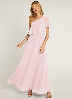Azazie Lizzy Bridesmaid Dresses Blushing Pink A-Line One Shoulder Chiffon Dress image5
