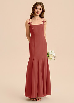 Azazie Evey Junior Vestido de Terracota de Gasa de Corte Sirena con Plisado image1