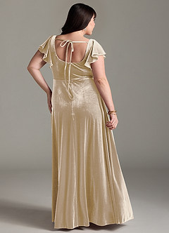 Azazie Bondi Bridesmaid Dresses Champagne A-Line Side Slit Velvet Dress image8