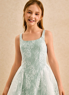Azazie Cubbie Girls Formal Blumenmädchenkleider A-Linie Spitze Kleid Agave image6