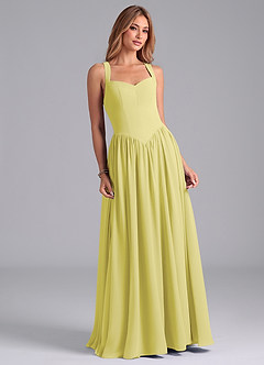 Azazie Francis Bridesmaid Dresses Lemon Sorbet A-Line Corset Chiffon Dress image4