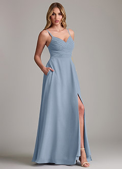 Azazie Terese Bridesmaid Dresses Dusty Blue A-Line Pleated Chiffon Dress image6